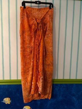 Orange Tropical Print Sarong Wrap Skirt